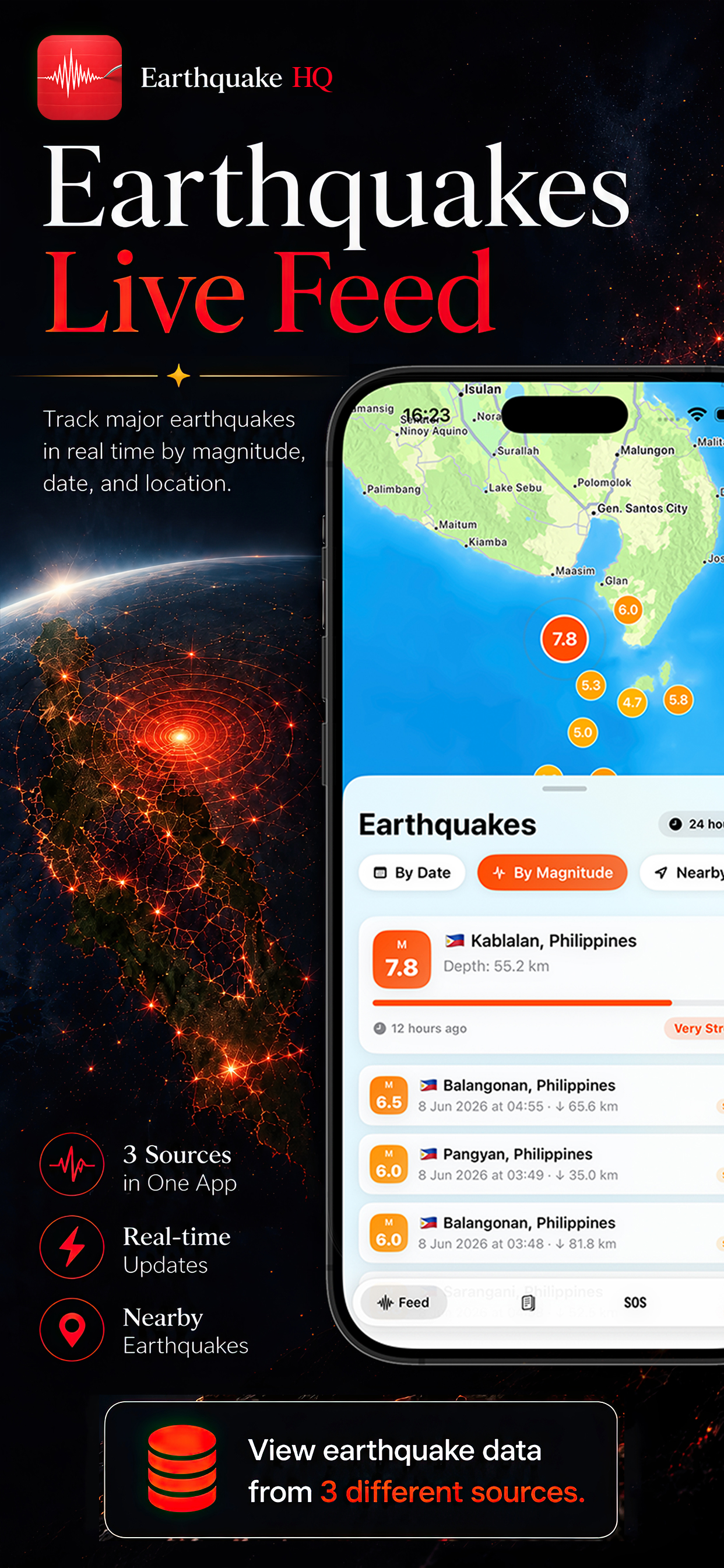 Earthquake HQ live earthquake feed and map